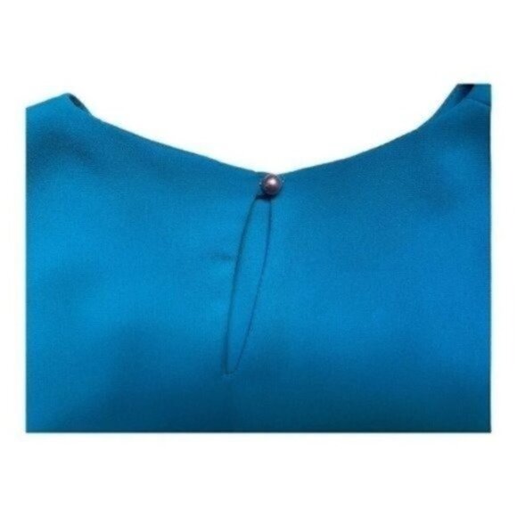 VTG 80s Balloon Long Sleeve Ruffle Midi Dress Blue Pearl Front Accent Women’s 10 - Picture 6 of 13